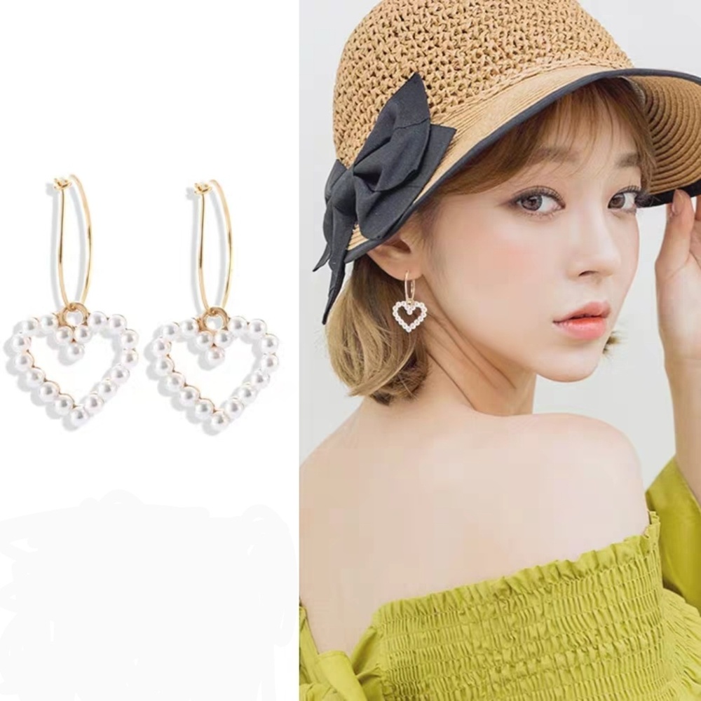 3 for $10, Heart shape pearl hoops earrings